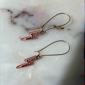 NWT Pink Pave Lightning Gold Plated Hook Earring